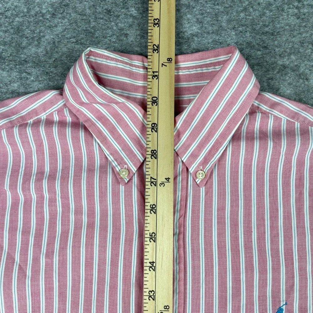 Vintage Ralph Lauren Shirt Mens M Pink Striped Classic Fit Button Preppy 90s